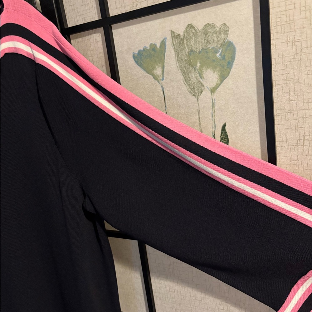 Grace Dane Lewis Navy Blue with Pink and White Stripes Quarter Length Sleeve Top - Picture 4 of 7